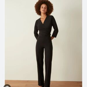 Aday Womens Black Destination Jumpsuit Wrap Top Stretch